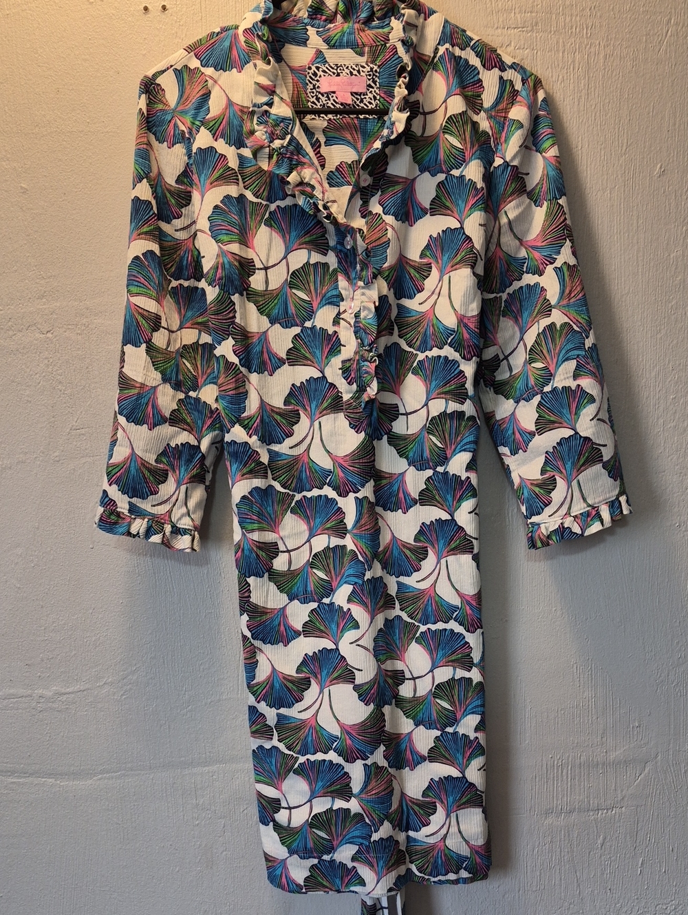 Womens Lilly Pultizer Brinkley Shirt Dress Size 6 Cameo Belted Ruffles Cotton